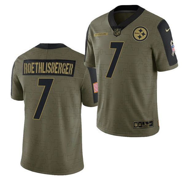 Men's Pittsburgh Steelers #7 Ben Roethlisberger 2021 Olive Salute To Service Limited Stitched Men's Pittsburgh Steelers #7 Ben Roethlisberger 2021 Olive Salute To Service Limited Stitched